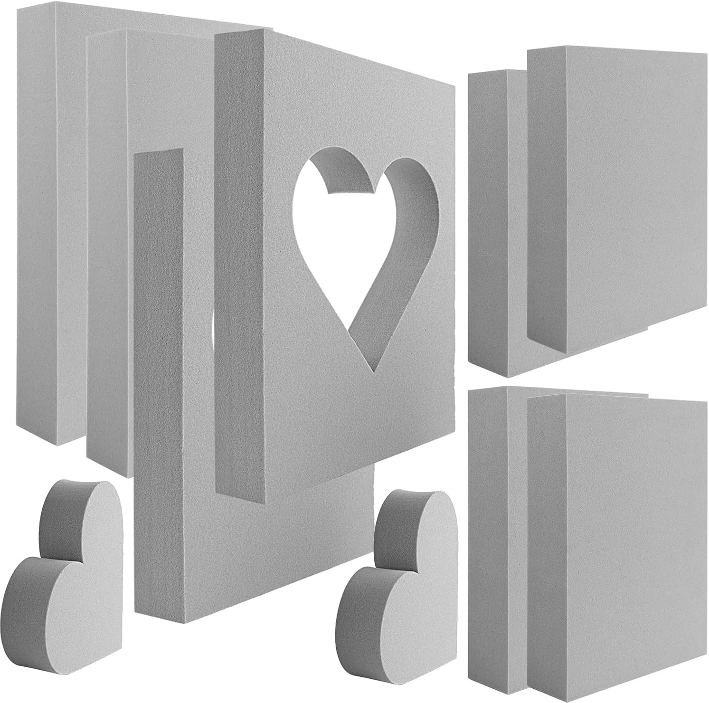 BAOFALI 8 Pcs Large Stamping Foam Grey Moldable Heart Foam Stamps Plastic Dry Foam Stamp Pad Cut and Dry Foam Stamping Foam Block for Sculpture, Modeling, DIY Arts and Handicrafts Projects