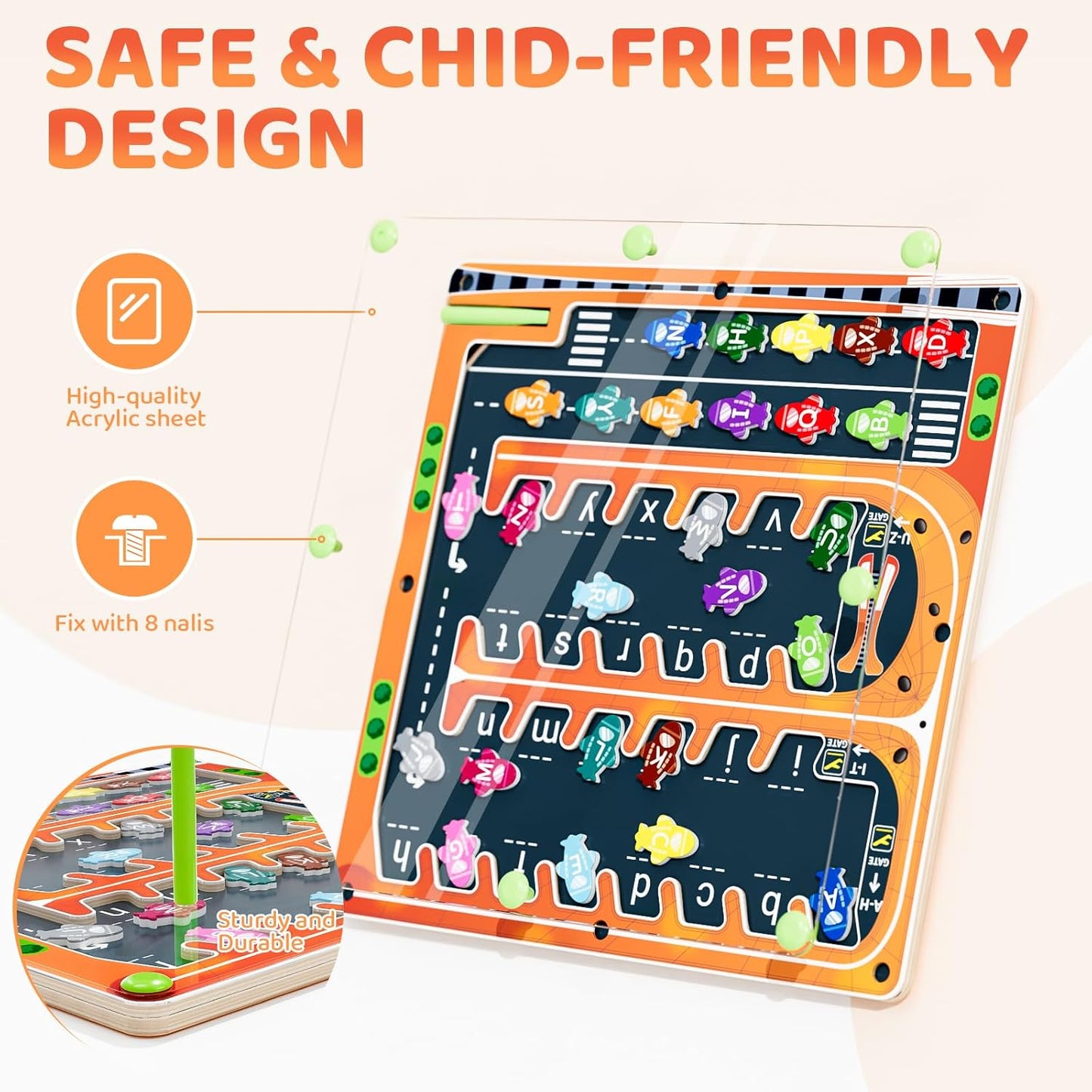 Magnetic Alphabet Maze,Montessori Magnetic Maze Board (Airplane)