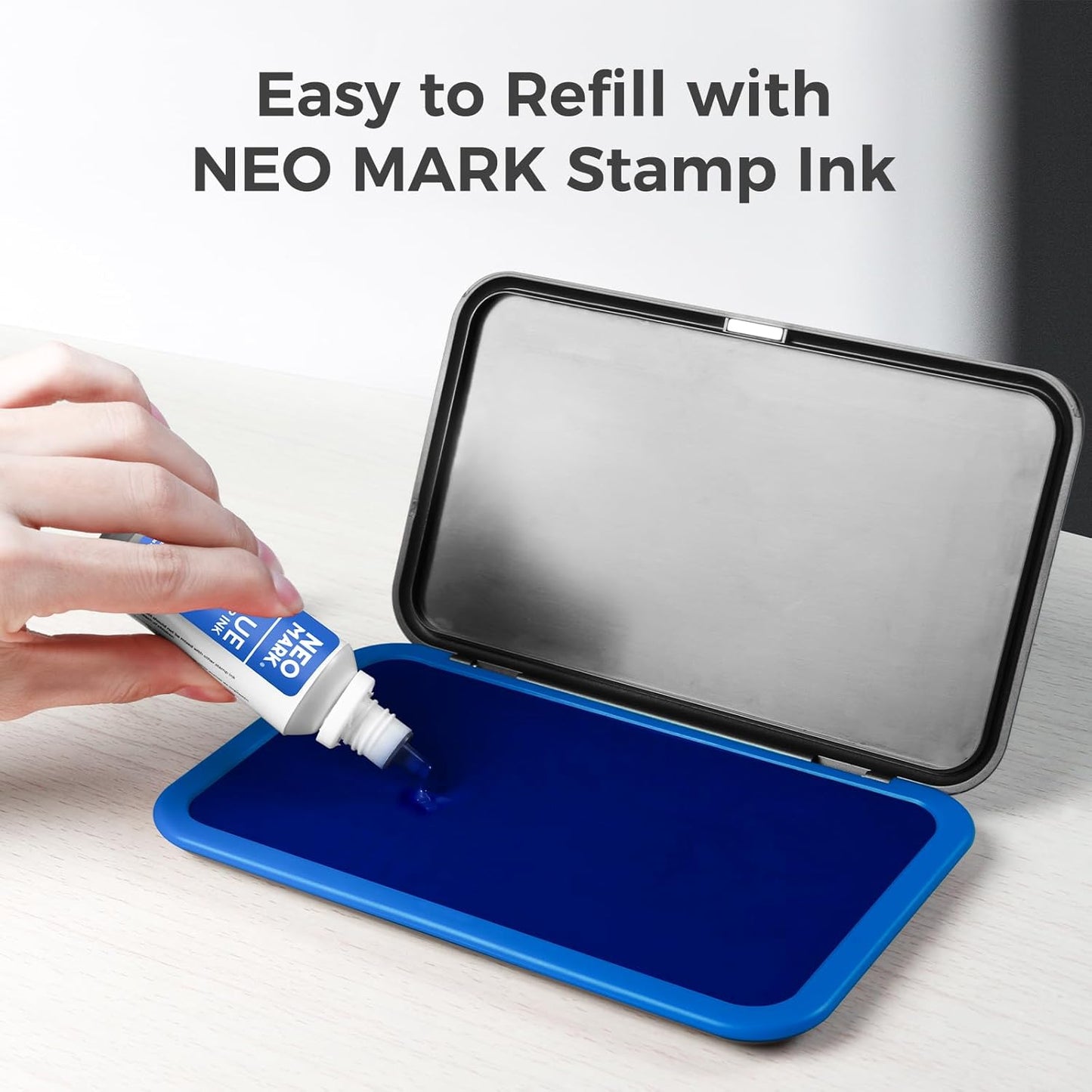 Large Stamp Pad Kit (1oz Ink Included) - 3.50"x 6.25", Magnetic Lid, Premium Quality Felt Stamp Pad (Blue)