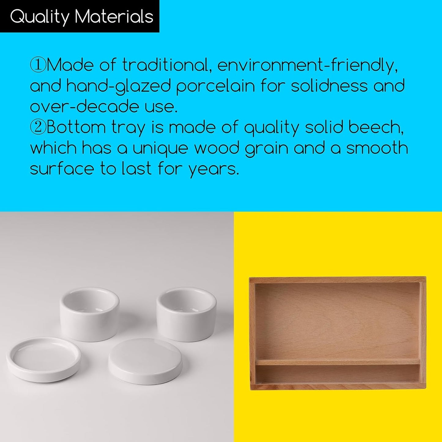 MEEDEN 2 Pack Porcelain Palette Cup, Ceramic Palette with Lid, Deep Well Oil Painting Cup, Artists Paint Water Cup, Oil Paint Dipper, Brush Wash Bowl with Beech Wood Tray