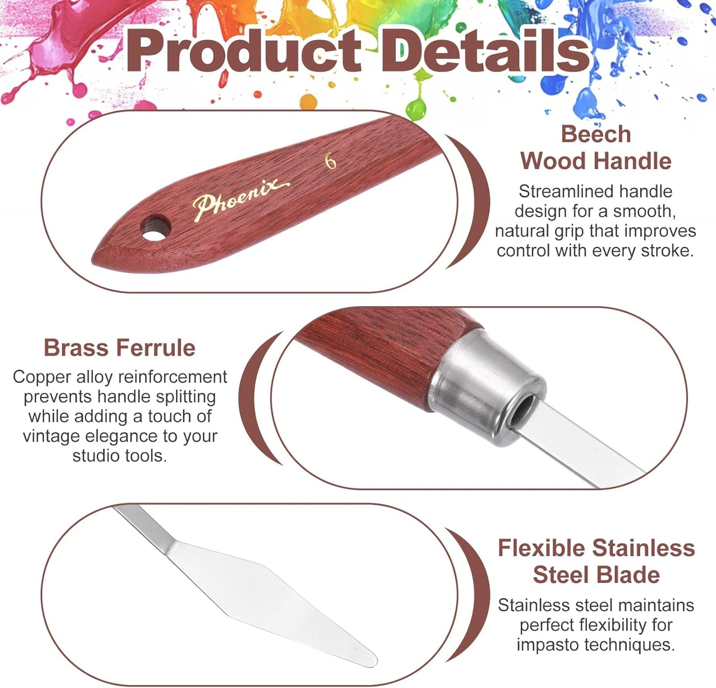 MECCANIXITY Pack of 1 Palette Knife No.6, 9.4" Long Palette Knives with Stainless Steel Flexible Spatula Pallet Knife and Wood Handle for Scraping, Mixing, Oil Acrylic Painting Canvas