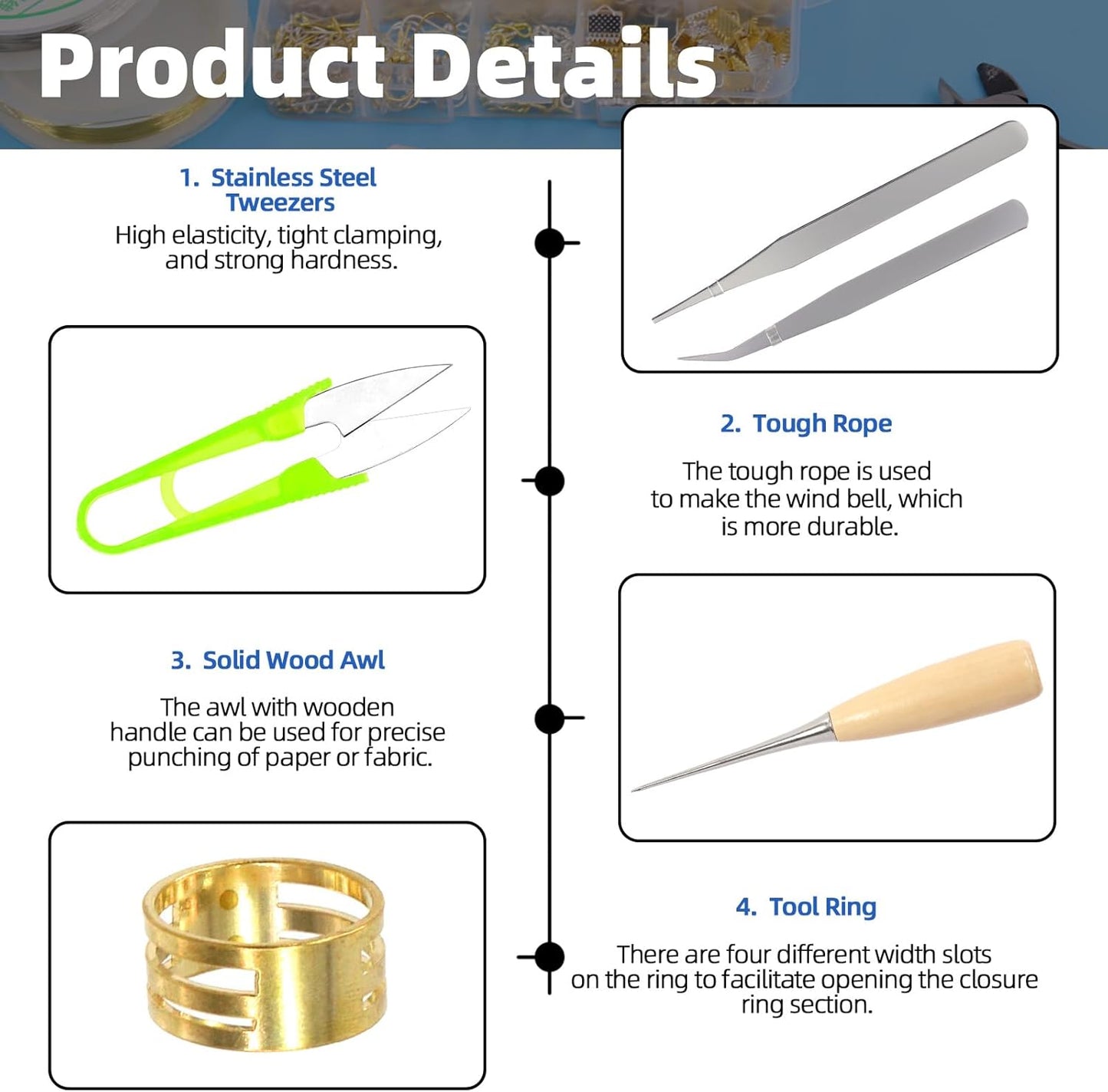 Glarks 8Pcs Jewelry Making Pliers Tools Kit includes Needle Nose Pliers, Wire Cutters, Wooden Awl, Tweezers, thimble ring, U-shape Scissors for Jewelry Making, Repair and Beading