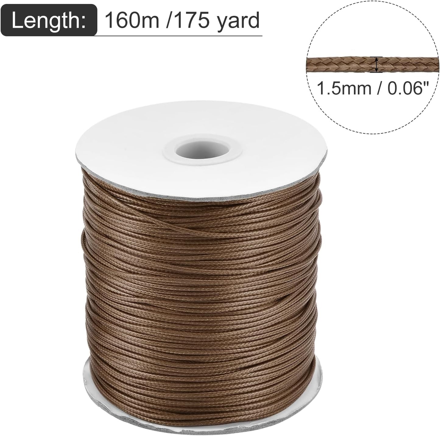 MECCANIXITY Waxed Cord 1.5mm Waxed Polyester Cord 175 Yard Wax String for Bracelet Making,Necklaces, Beading,Jewelry Making and DIY Crafts(Brown)