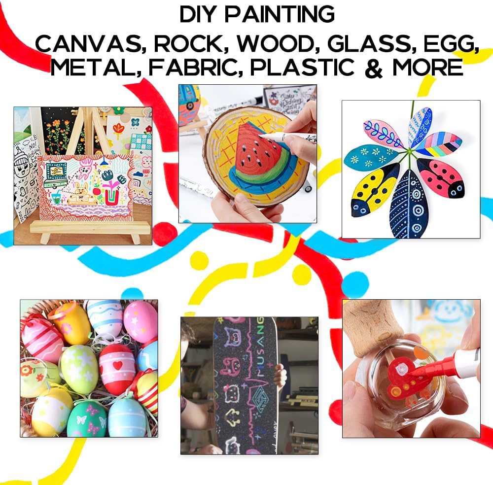 TRANSON 12 Colors Fine and Brush Dual-tip Acrylic Paint Marker Pen Set for Canvas Rock Wood Leather Ceramic DIY Painting