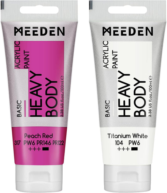 MEEDEN Acrylic Paint Peach Red: 100ml/3.38oz Heavy Body Acrylic Paint Tube Bundled with Additional Titanium White Color for Art Craft Painting