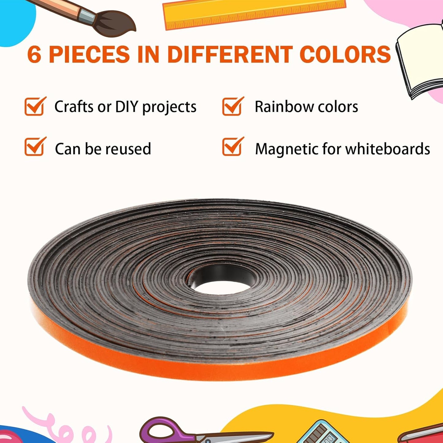 Magnetic Tape Roll Thin Strips, 0.39 Inch x 33 Feet Magnetic Board Dividers Whiteboard Graphic Decorative Tape Marking Line for Classroom Office Art Accessories(Orange)