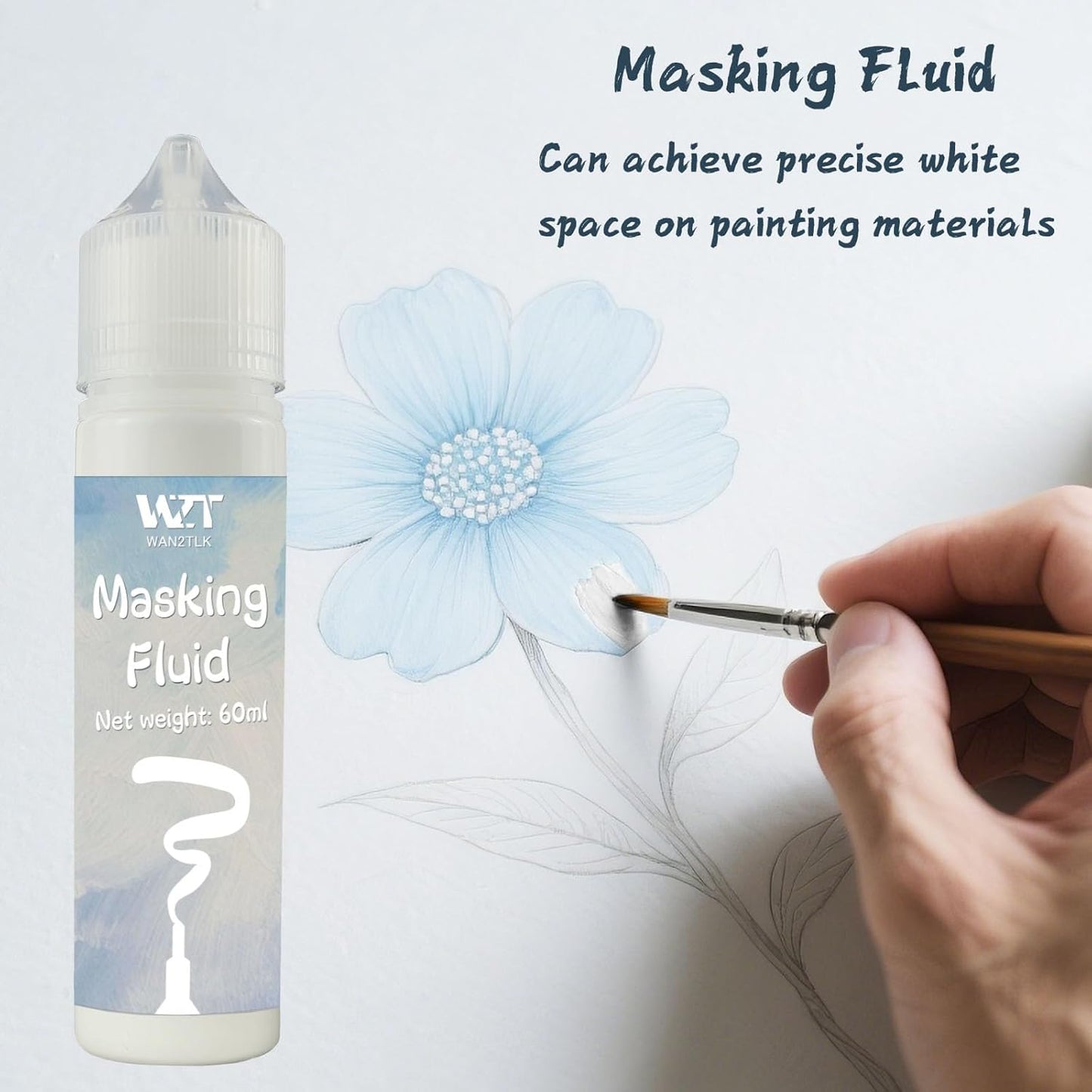 Masking Fluid for Watercolor Painting - 120ml White with a Paintbrush and Eraser - Art Masking Fluid Pen Watercolor Medium Art Supplies for Artists