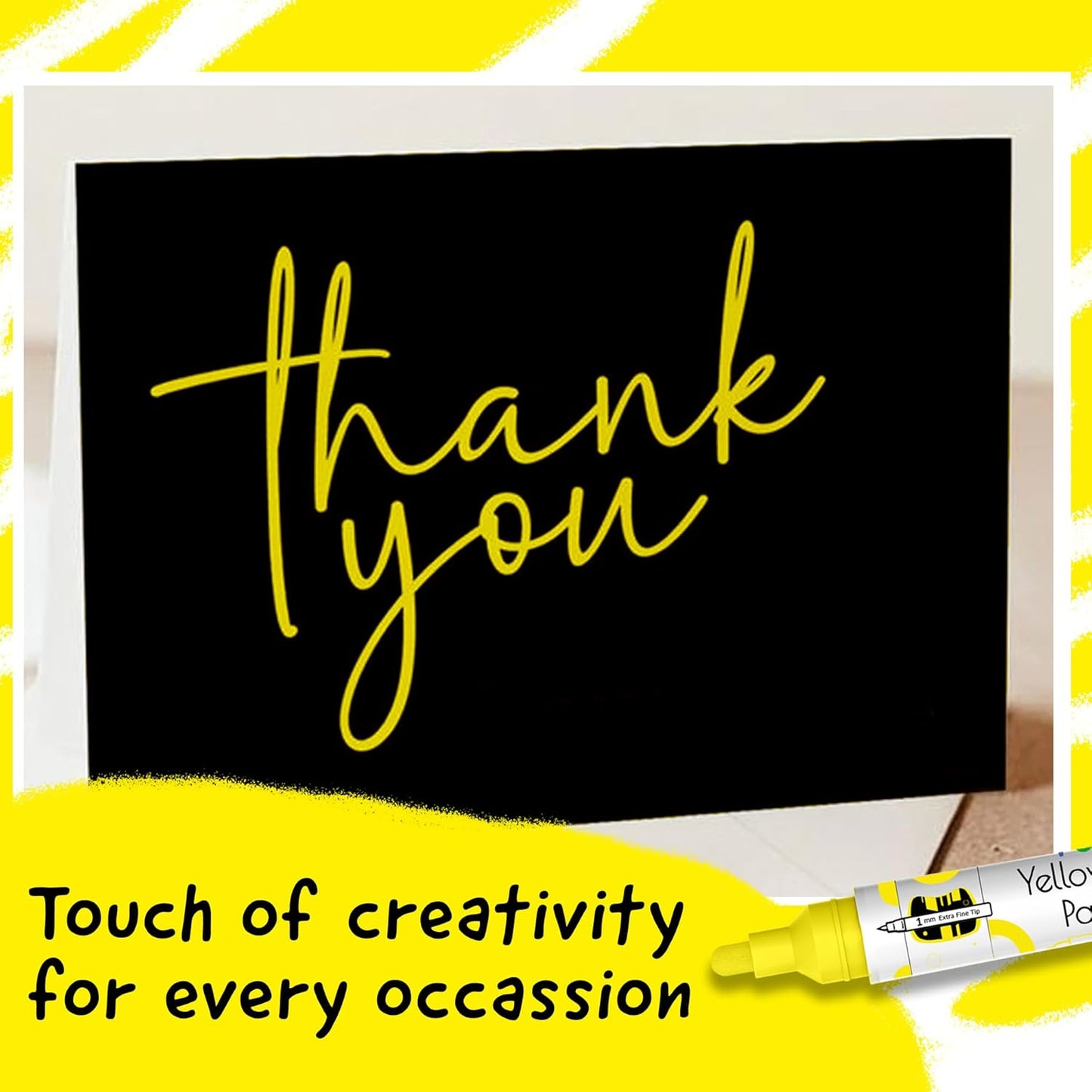 4 Dual Tip Yellow Paint Pen Metallic - Fine Tip & Medium Acrylic Paint Markers - Yellow Marker for Metal, Wood, Rock Painting, Canvas, Ceramic, Glass, Fabric, Leaf and Plastic - Water-based Ink