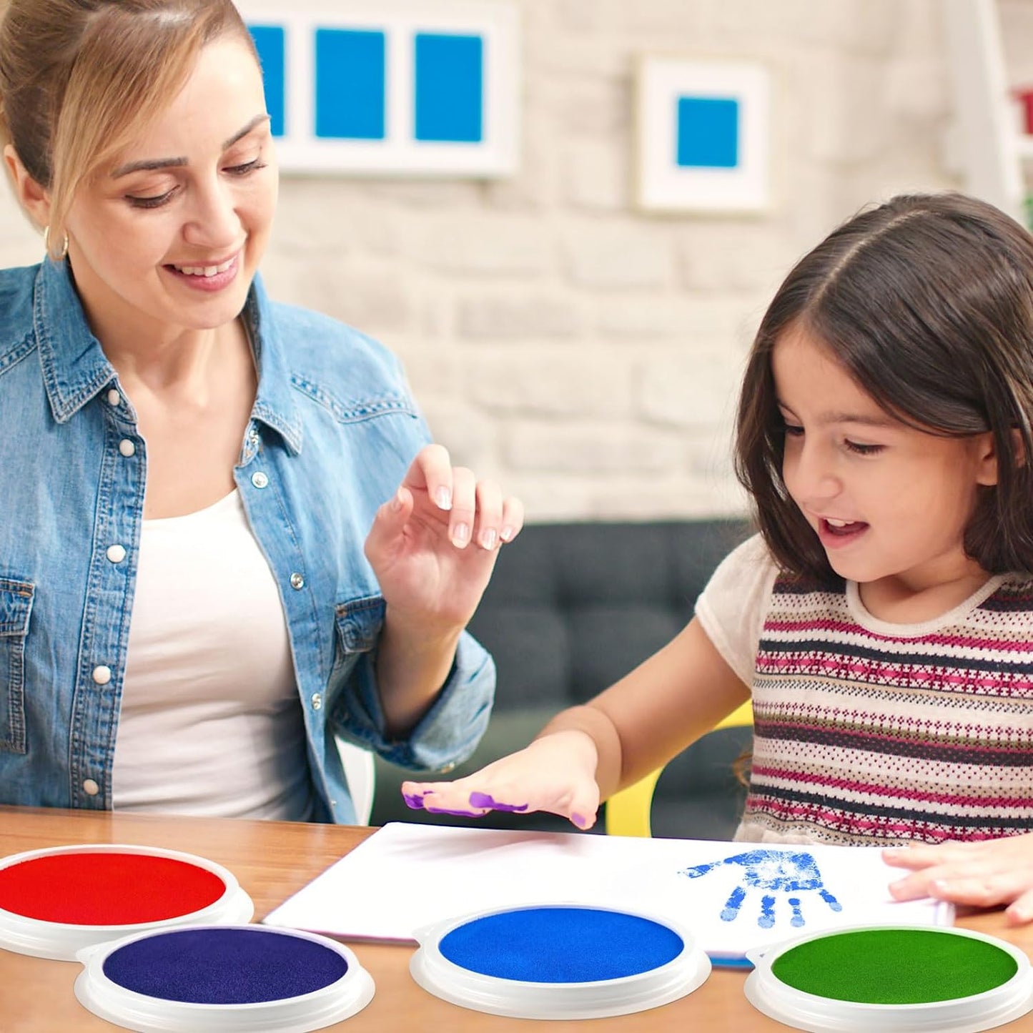 Lorzon 8 Colors Washable Stamp Pads for Kids, 7" Large Round Craft Ink Pads for Rubber Stamps Finger Painting Card Making (Pack of 8)