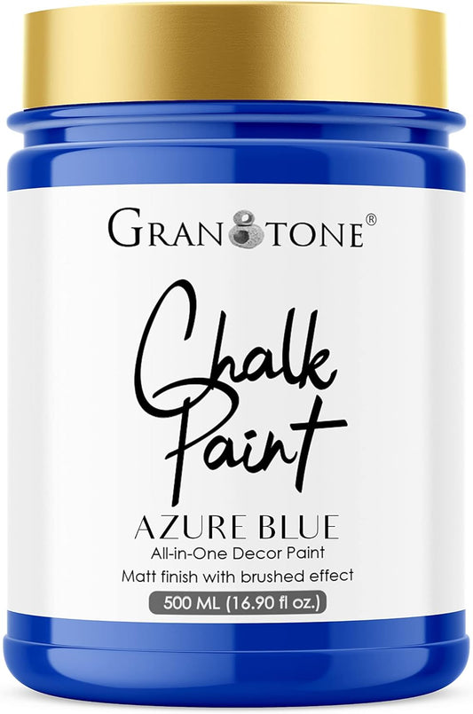 GRANOTONE Chalk Paint for Furniture, Matt-Finish Water-Based Acrylic Paint for Wood, Walls, Metal, Glass, Paper, Fabric Canvas, Maximum Coverage Chalk Paint for Kids & Adults, 500 Ml (AZURE BLUE)