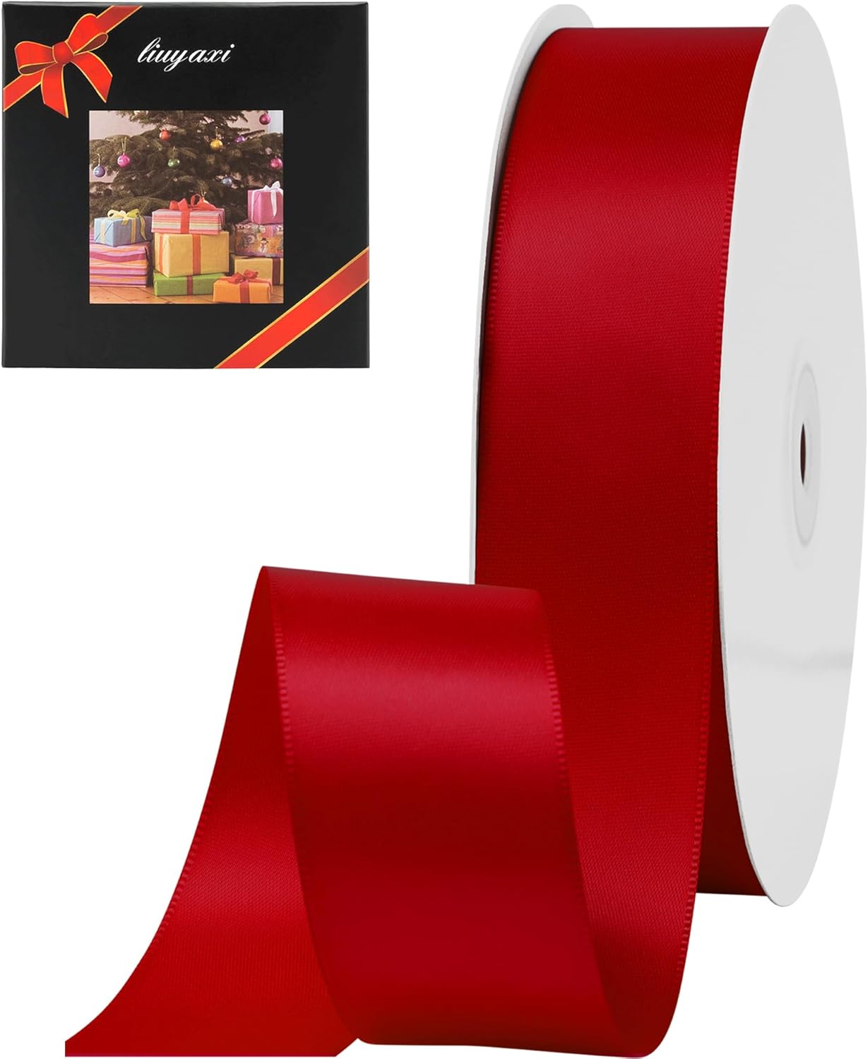 LIUYAXI Red Double Faced Satin Ribbon, 1-1/2" X Continuous 50 Yards, Ribbons Perfect for Gift Wrapping Wedding DIY Craft Bow Making & Other Projects