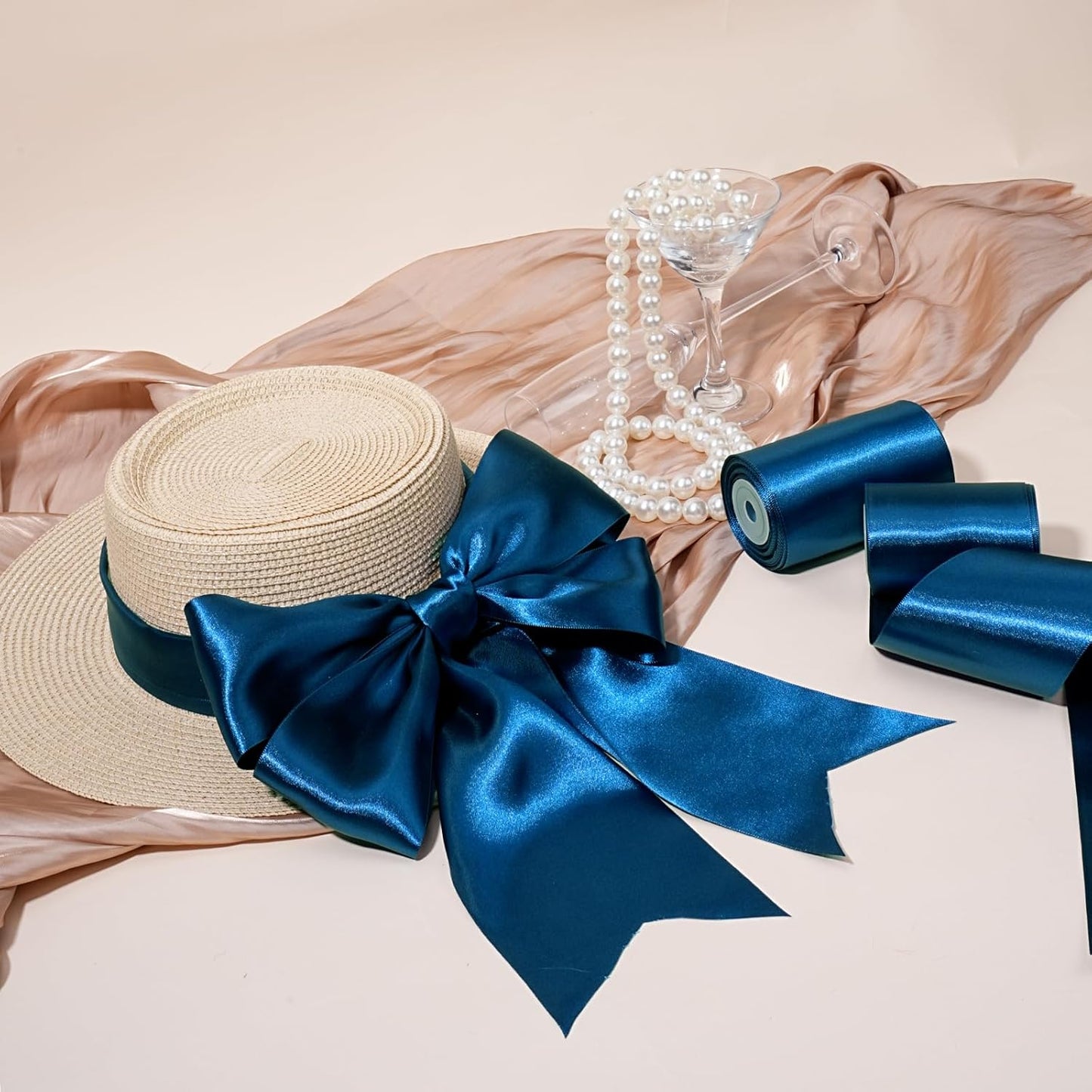 LaRibbons Navy Satin Ribbon 3 Inch 10 Yards Double Faced Luxury Navy Silk Ribbon for Gift Wrapping Flower Bouquets Bow Christmas Wedding Party Decoration