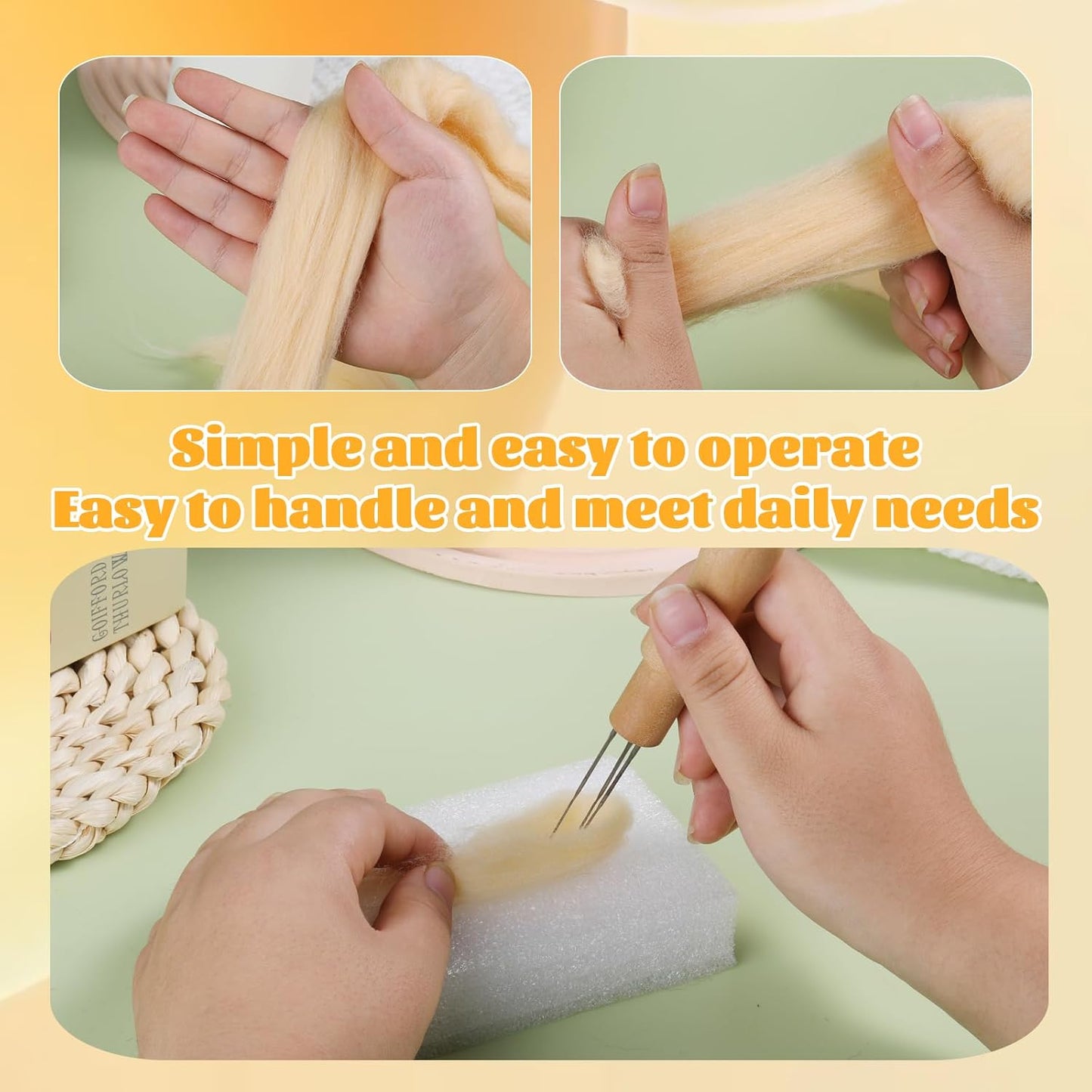 3.53oz Wool Roving Yarn, Wool Felting Supplies, Pure Wool, Chunky Yarn, Spinning Wool Roving for Needle Felting Wet Felt DIY Hand Spinning (Light Apricot)