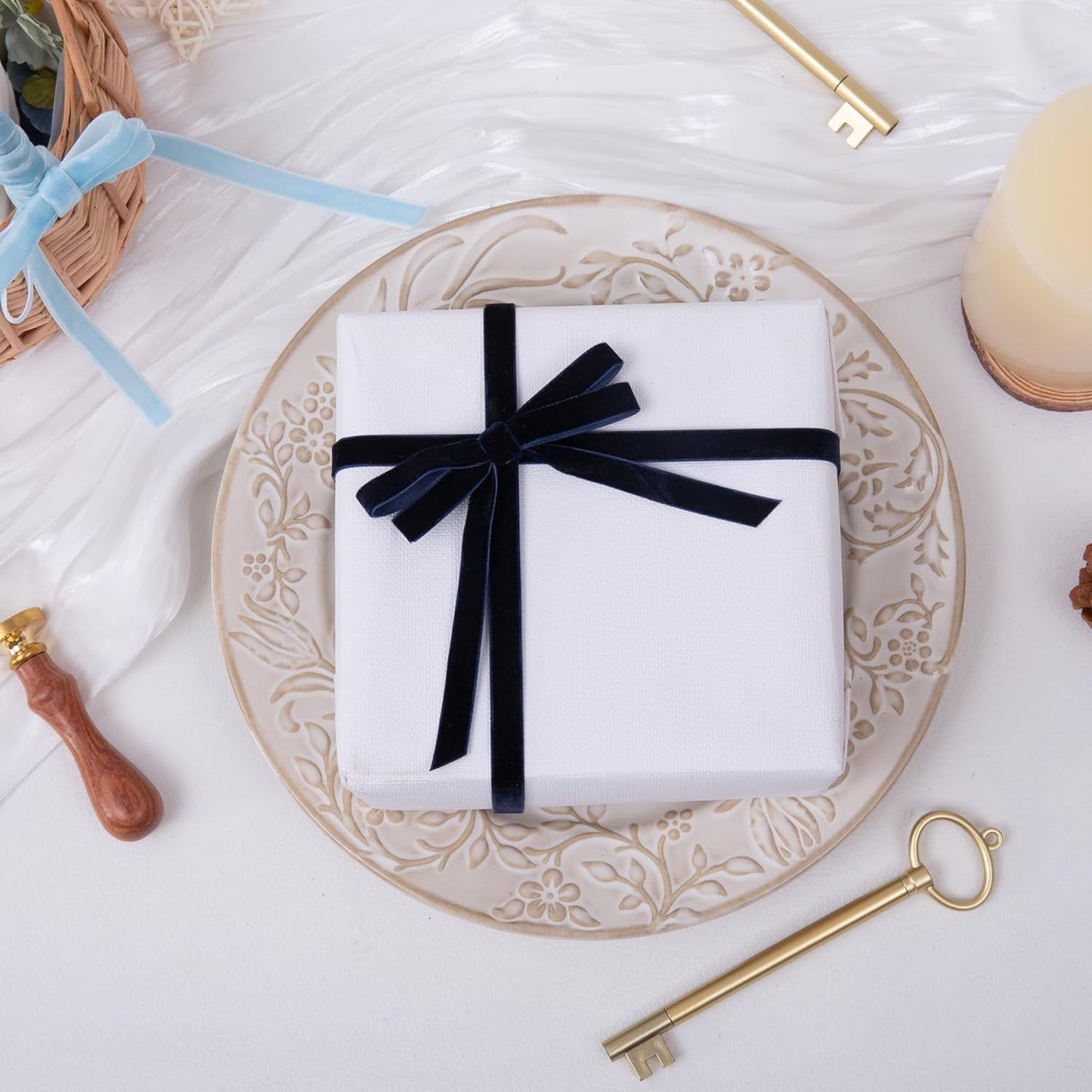 Vintage Navy Blue Velvet Ribbon, 3/8 Inch X 25Yd