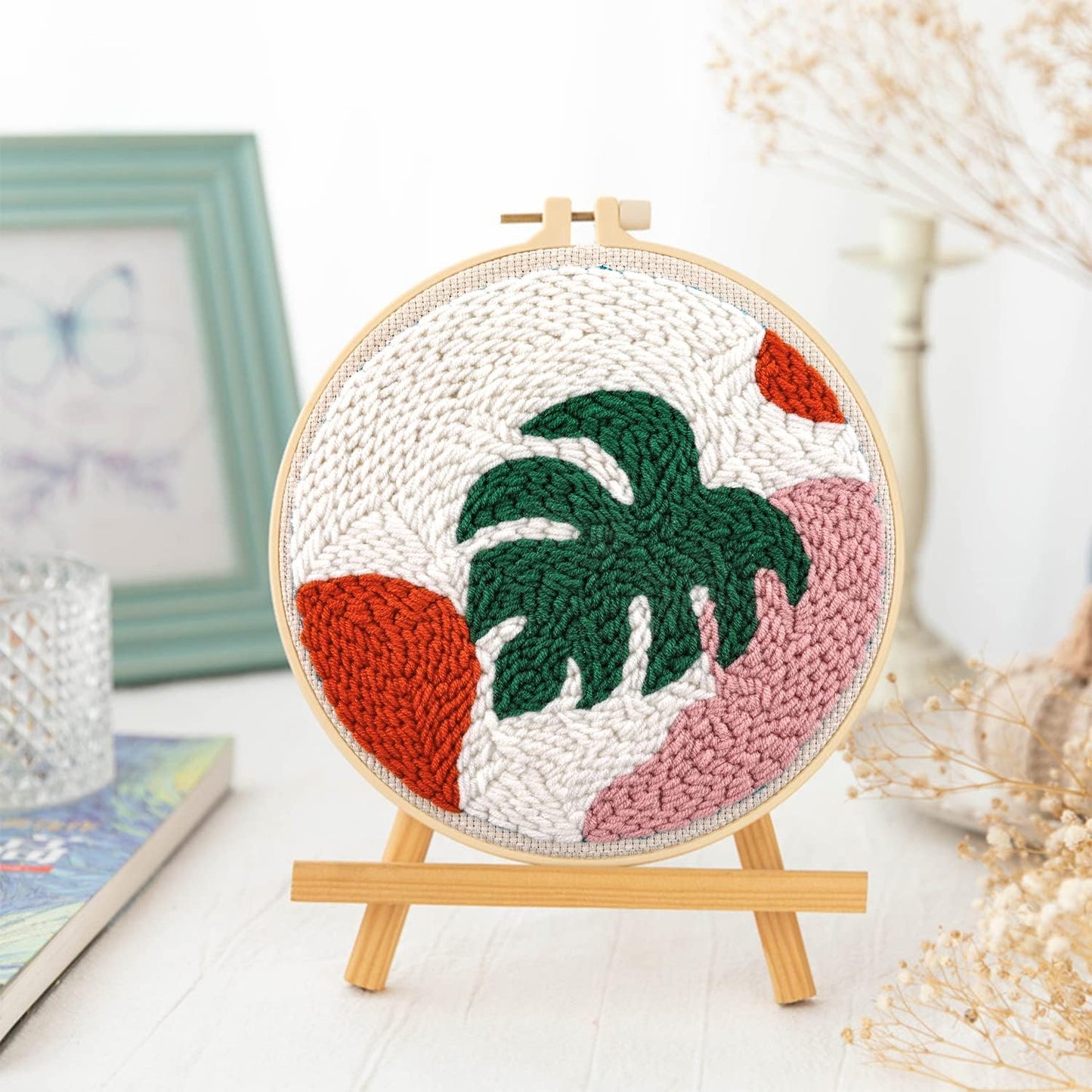 Anidaroel 3 Sets Punch Needle Kits - Beginner Adults Kit with Fabric, Hoops, Yarns and Sewing Needles