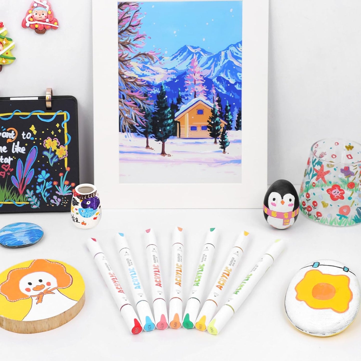 kander 12 Colors Dual Tip Acrylic Paint Markers,Warm Skin Colors— Extra Fine & Soft Brush Pen Set with Direct Ink Flow for Sketching, Detailing, Coloring on Wood, Canvas, Rock, Glass, DIY Crafts