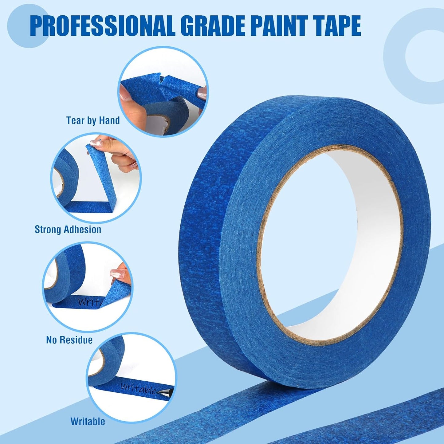 20 Rolls Blue Painters Tape Bulk Pack, Painter's Tape 1-inch × 55 yards, Multi-Surface Residue-Free Blue Masking Tape for Wall Painting, Artwork, Automotive and Packaging Labelling, Total 1100 Yards