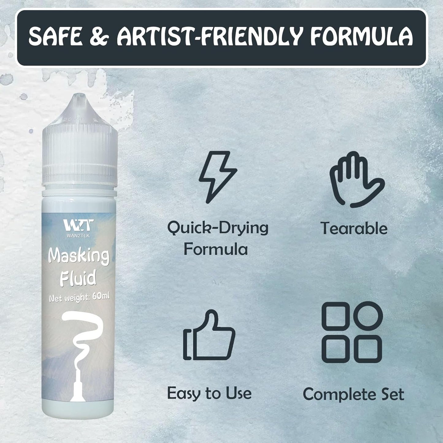 Blue Masking Fluid for Watercolor Painting 60ml, Resistant Ink and Pouring Paint, Watercolor Masking Fluid Keeps Areas Colorless and Edges Sharp