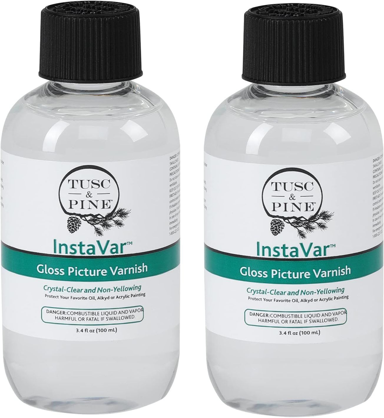 Tusc & Pine InstaVar™ Gloss Picture Varnish - Archival Quality Varnish for Oil, Alkyd, and Acrylic Artists - 3.4oz Bottle - 2 Pack