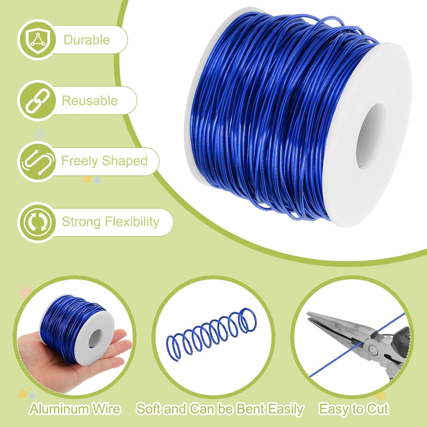 MECCANIXITY 15 Gauge Anodized Aluminum Craft Wire Bendable Bonsai Training Wire 223 Feet 1.5mm for Sculpting Crafts Wreath Floral Beading Jewelry Making, Dark Blue