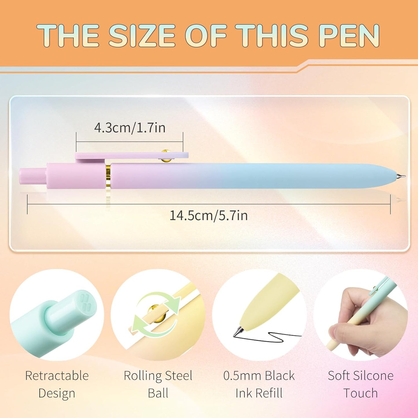 6 Pcs Gel Pens 0.5mm Quick Dry Black Ink Pens Fine Point Smooth Writing Pens, Cute Office and School Supplies Gifts for Women Teacher Students (6 Pcs Ombre Gold)