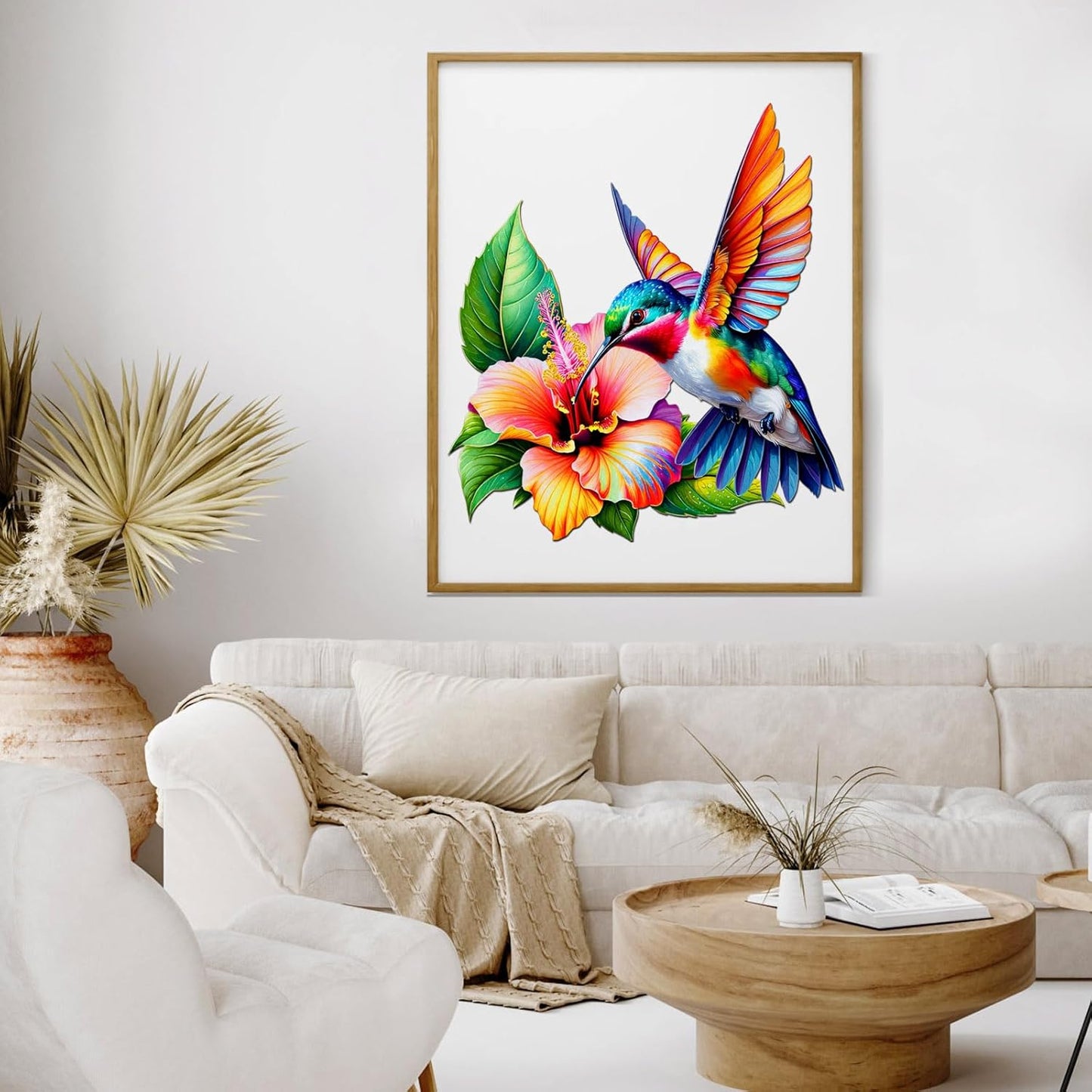 Wooden Jigsaw Puzzles for Adults and Kids, Hummingbird Blossom 200 Piece Unique Shaped Puzzle, Family Game and Creative Wooden Puzzle Gift, Wall Art Decor