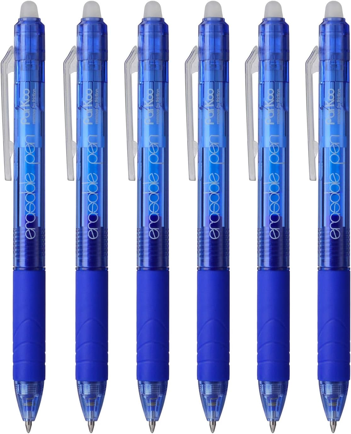 ParKoo Retractable Erasable Gel Pens Clicker, Fine Point 0.7mm, Make Mistake Disappear, Blue Ink for Note Taking and Crossword Puzzles, 6-Pack