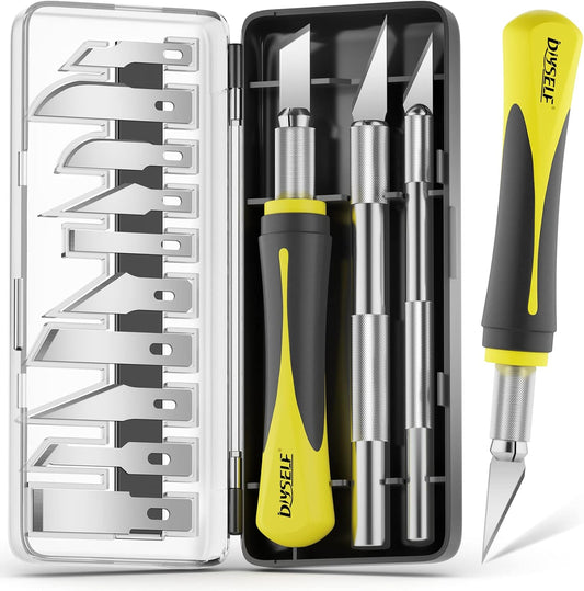 DIYSELF 16-Piece Craft Knife Set, Exacto Knife Set, 3-Piece Hobby Knife with 10-Piece Exacto Knife Blades, Precision Art Knife for Pumpkin Carving, Modeling, Exactly Knife, Pumpkin Carving Tools