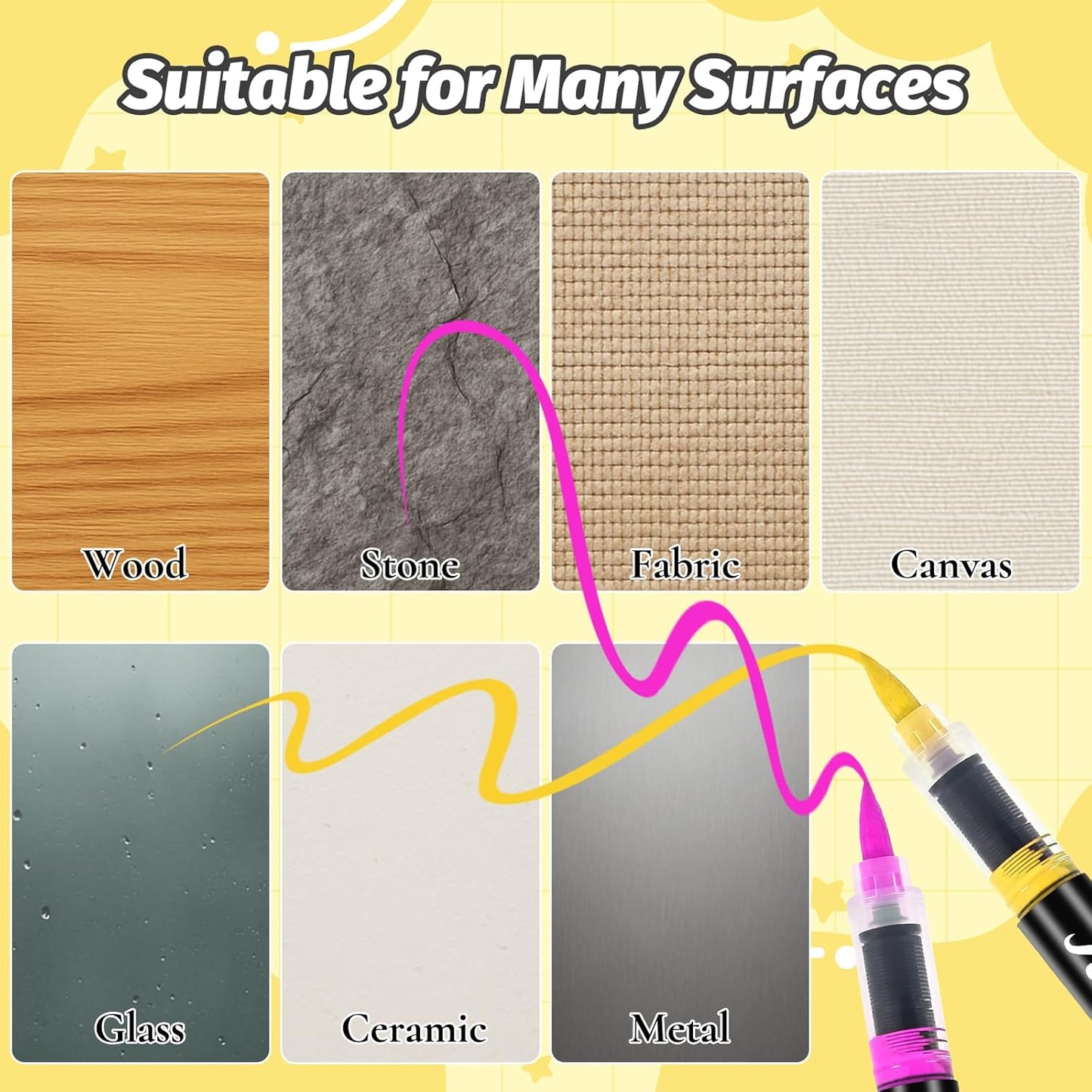 12 Colors Acrylic Paint Markers, Soft Brush Tip Pens with Direct Ink System for Rock, Wood, Fabric, Canvas, Glass, Waterproof Paint Pens for DIY Crafts, Kids & Artists