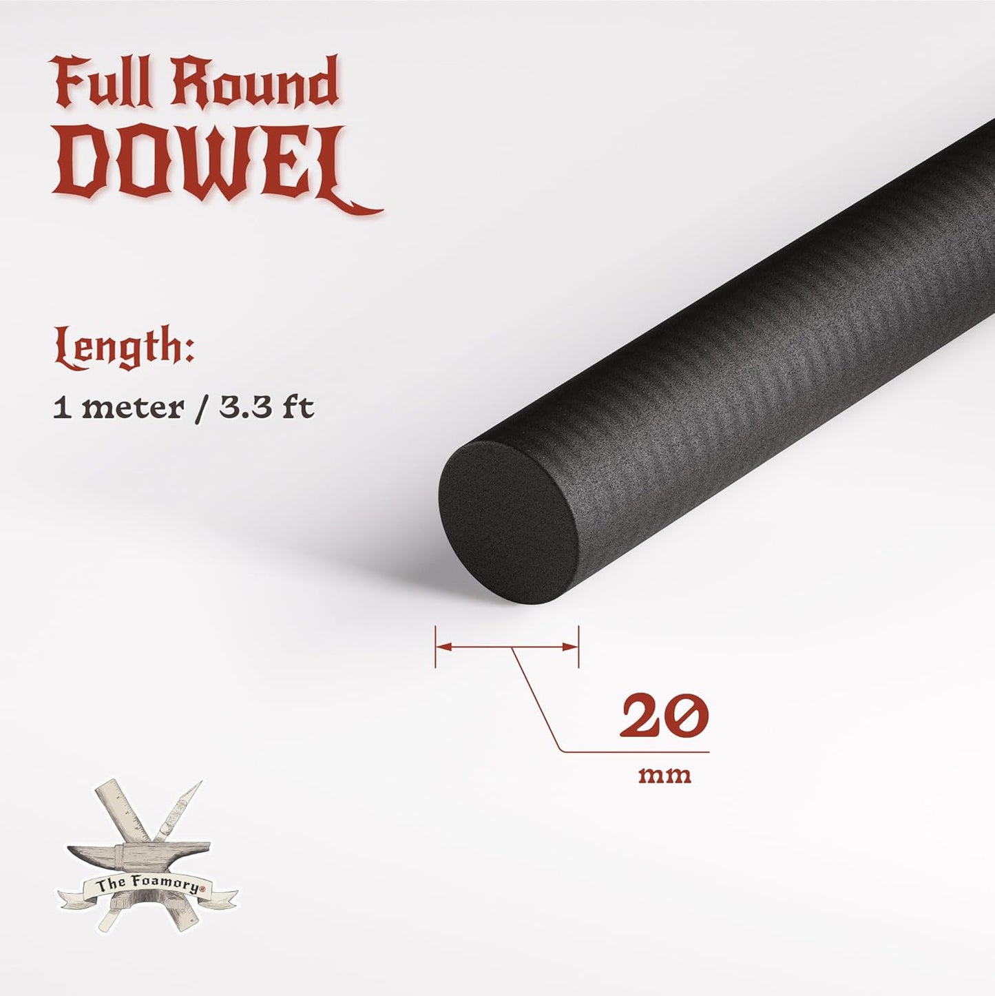 The Foamory's No Waste Full Round EVA Foam Dowels. 3 Pack 5-40mm x 1M High-Density Black Craft Foam Sticks. Pre-Cut, Paint-Ready Cosplay Trim. Time Saving, Bevel Enhances Armor, Weapons and Costumes