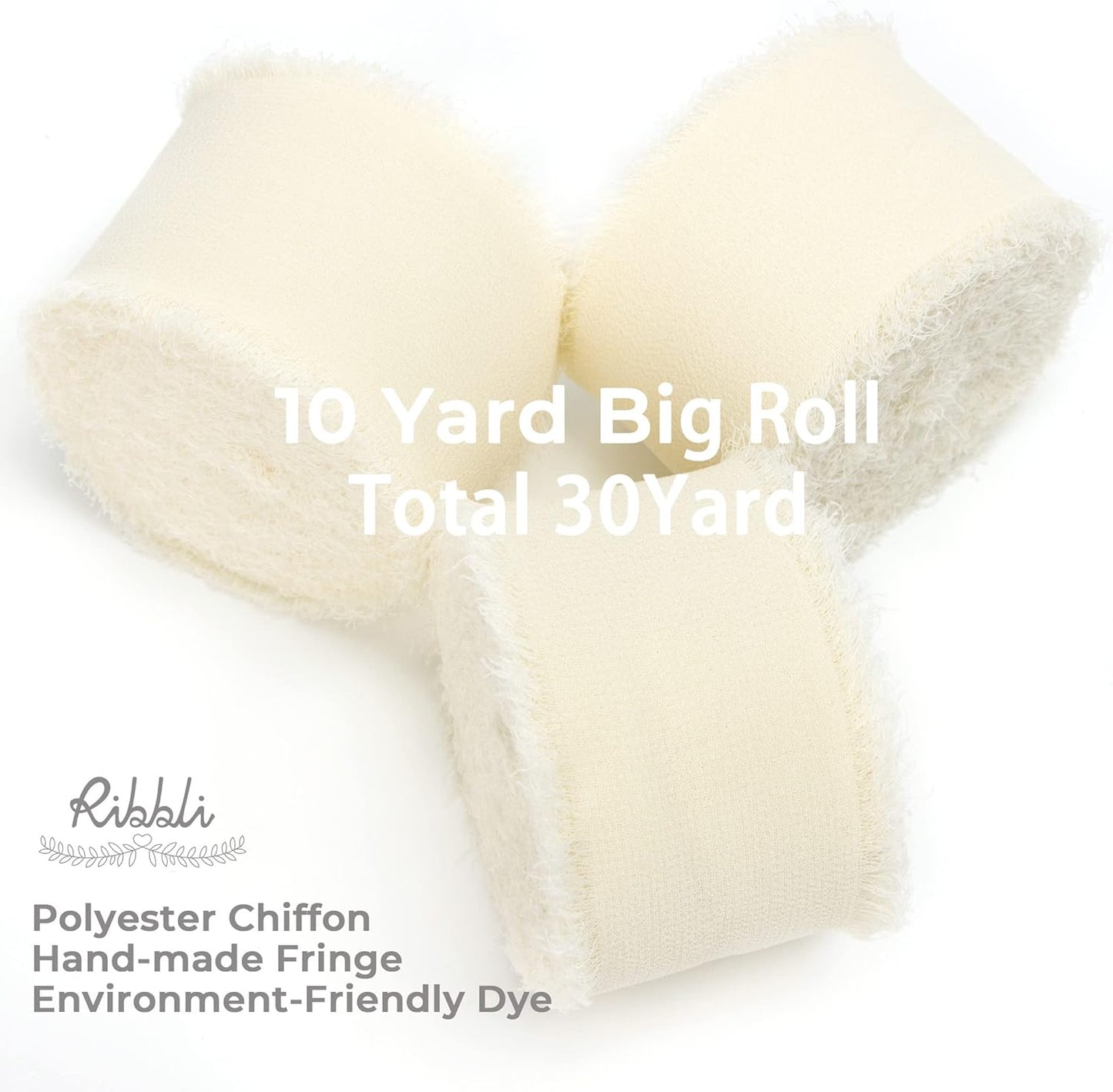 Ribbli Ivory Chiffon Ribbon 1-1/2 inch x 30 Yard Handmade Fringe Chiffon Ivory Silk Ribbon,Cream Ribbon for Wedding Invitations, Bridal Bouquets Wrapping, Flower Arrangement Decoration