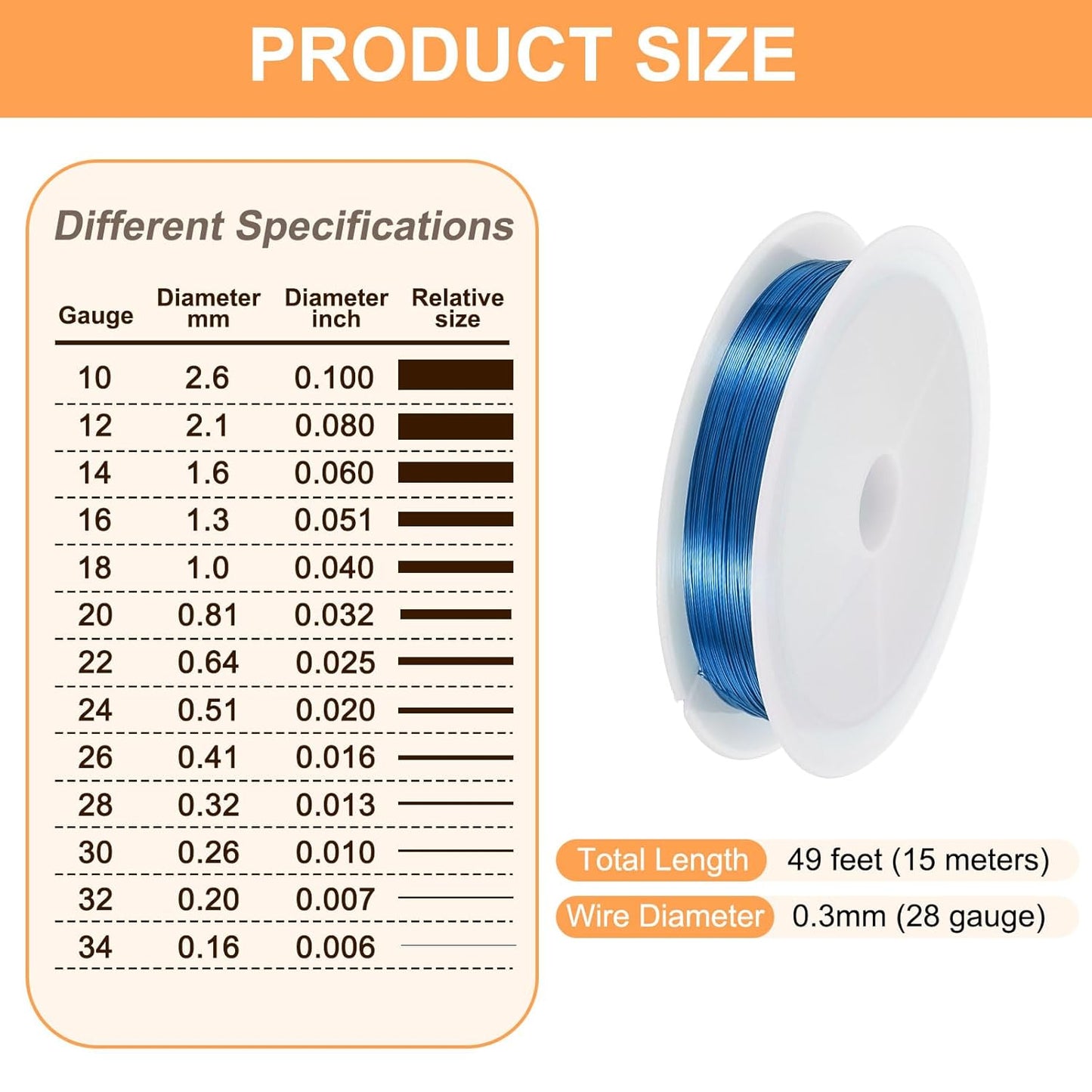 HARFINGTON 49ft Jewelry Wire, 28 Gauge (0.3mm) Brass Craft Soft Metal Tarnish Resistant Copper Beading Wire for Jewelry Making Supplies Crafting, Blue