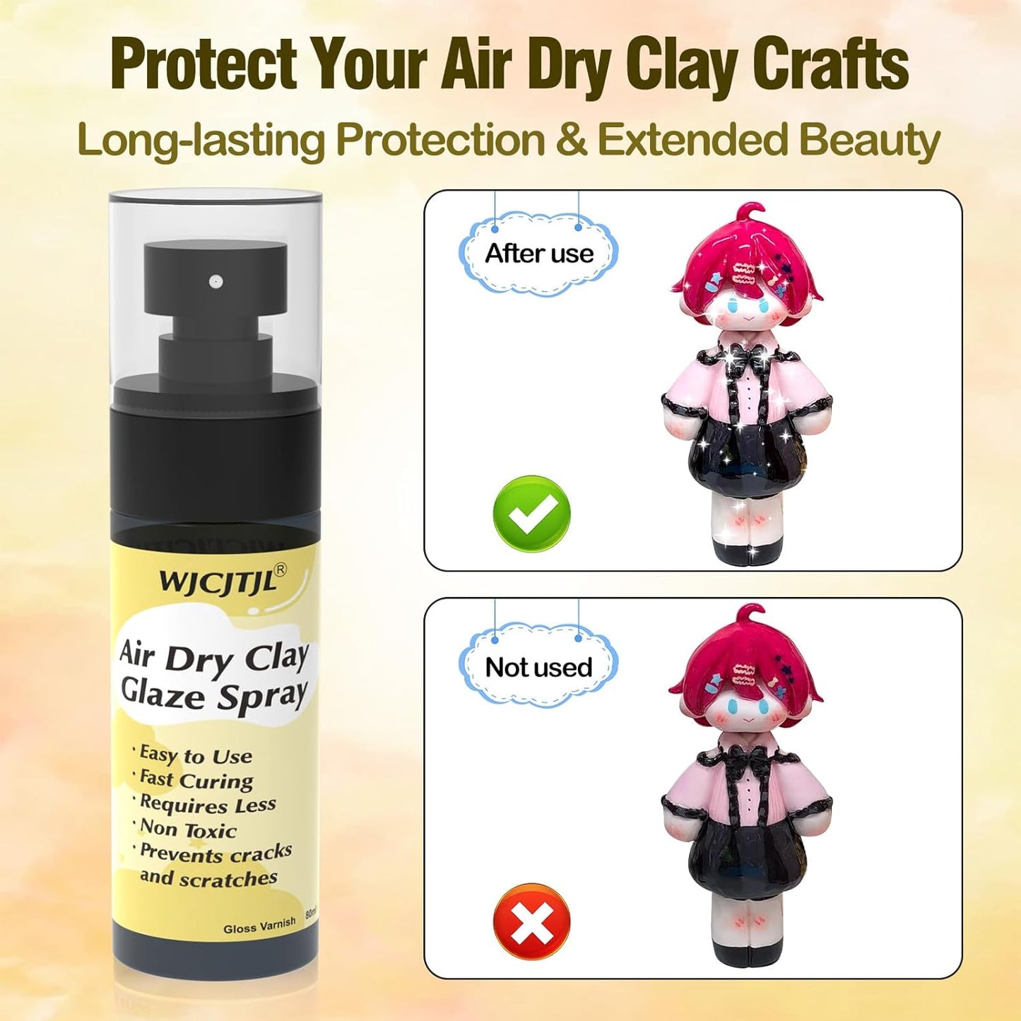 WJCJTJL Air Dry Clay Glaze Spray, Air Dry Clay Varnish – Quick Sealing, Waterproof, Shine Enhancer & Crack & Dust Resistant – 30-Minute Drying Time – Accessories Tool for Air Dry Clay Crafts (1 Pack)