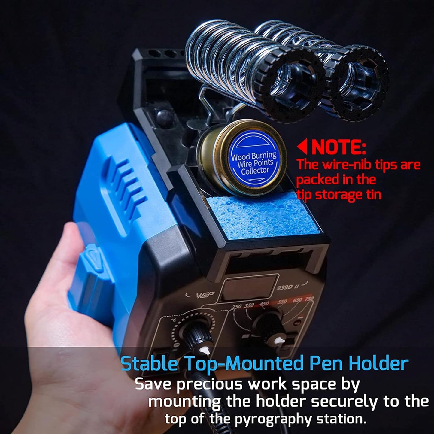 WEP 939D-II 2-IN-1 Wood Burning Kit 86-IN-1 with 51 Solid Points and 20 Wire Nibs Wood Burner with 2 Letter Number Stencils, 2 Unfinished Wood, 1 Pen Holder, Burning Tool