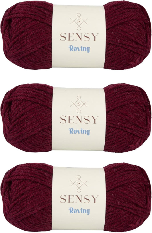 3 Skeins of Sensy Roving Yarn, 3.5 oz, 132 Yards, Gauge 5 Bulky (Plum)