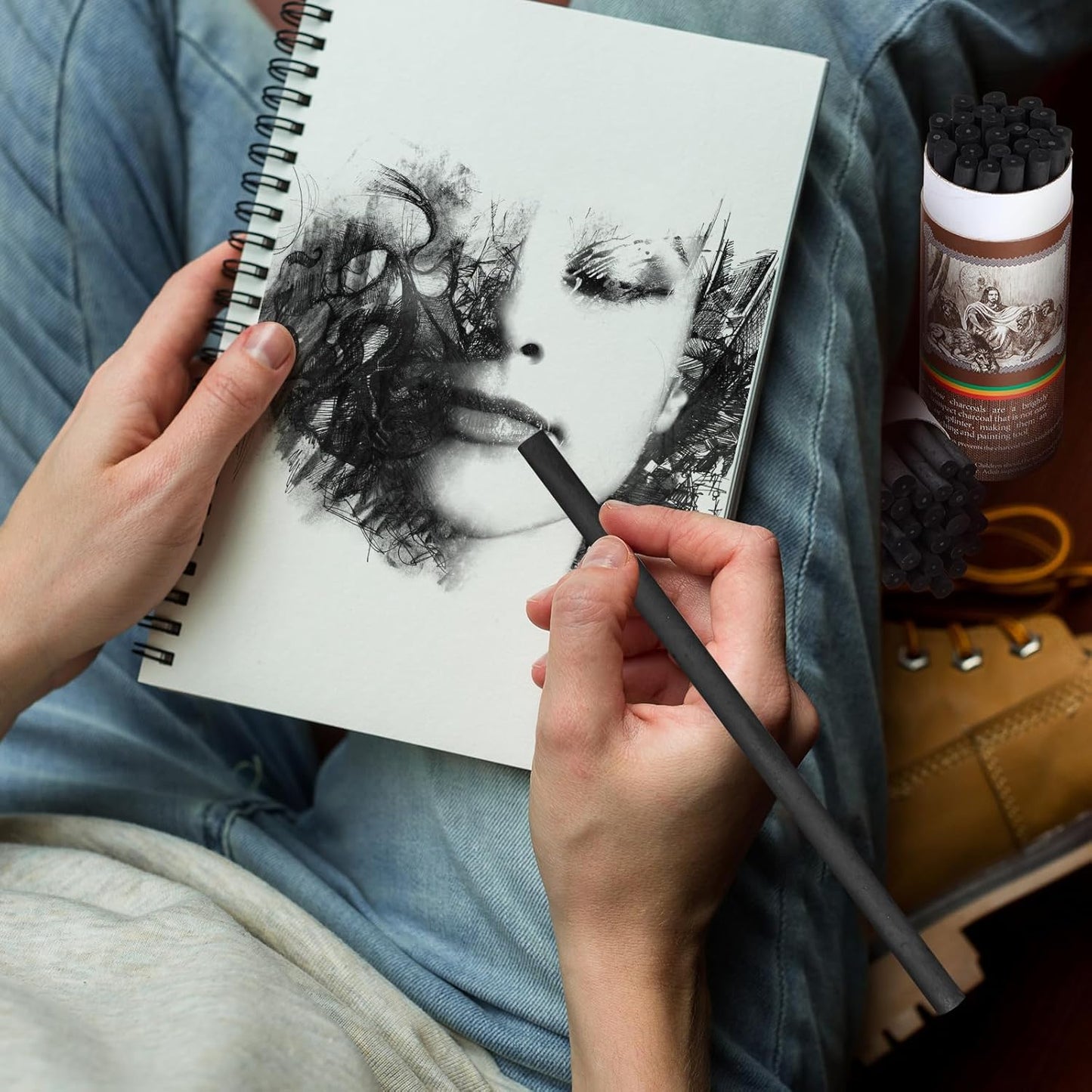 Gueevin 60 Pcs Willow Charcoal Sticks, Willow Charcoal, Artists, Beginners, Students, Perfect for Sketching, Drawing, Shading, and Fine Art Christmas Gifts for Art (2-4mm，4-5mm，5-7mm，7-9mm)