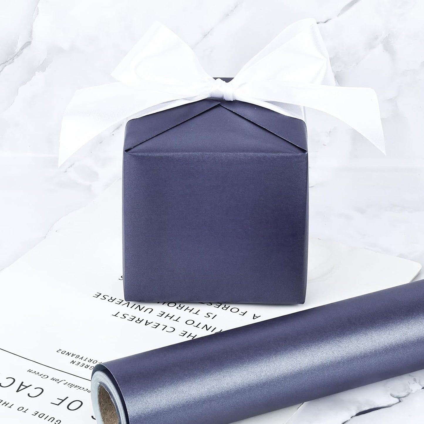 NESCCI Dark Blue Matte Wrapping Paper,Solid Color Pearly-Lustre Paper-3 Roll,17 Inches X 32.8 Feet Per roll.Gift Wrapping Paper,Perfect for Wedding,Valentine's Day,Birthday, Christmas,Baby Shower