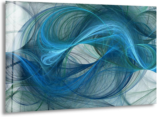 My Photostation.com 30Wx24H'' Blue Energy Abstract Wall Art – Fluid Motion Glass PrintTempered Glass Printing Wall Decor Large Wall Art Wall Hangings