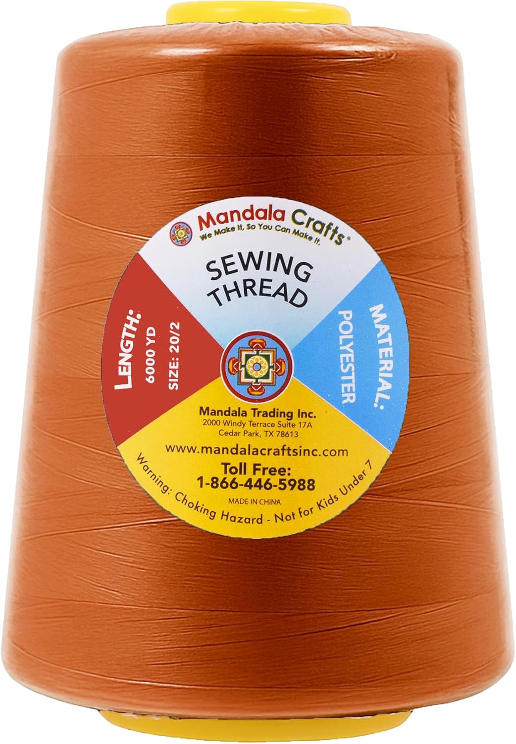 Mandala Crafts 4 Pack of Serger Threads Cones Spools - 20S/2 24000 Yards Polyester Burnt Orange Threads for Sergers Machine and Overlock Quilting Sewing Machine
