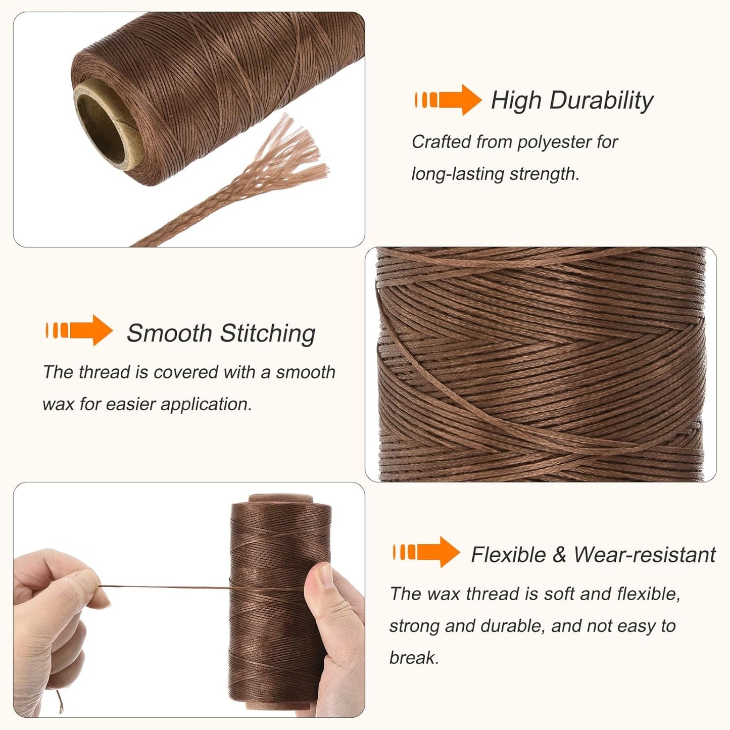 MECCANIXITY Waxed Thread,197 Yard 1mm 210D Flat Wax Thread Polyester Waxed String for Leather Sewing Hand Weaving Book Binding Home Decoration,Light Brown