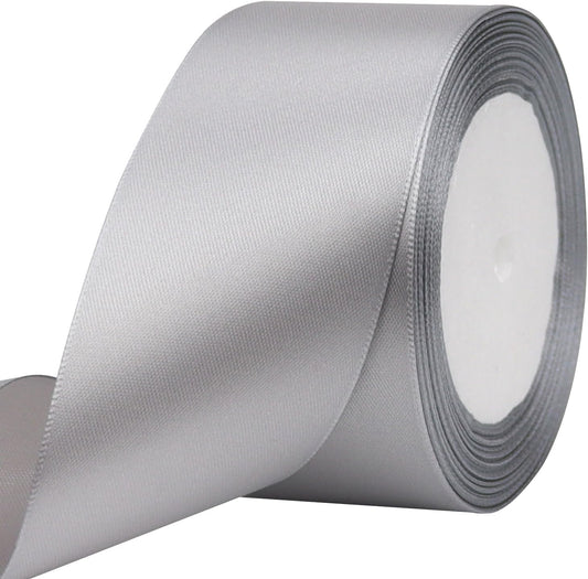 Gray Solid Satin Ribbon 2 Inch 25 Yards Solid Polyester Fabric Ribbon for Gift Wrapping Wedding Christmas Baby Shower Birthday Party Decoration Handmade Immortal Flower Craft