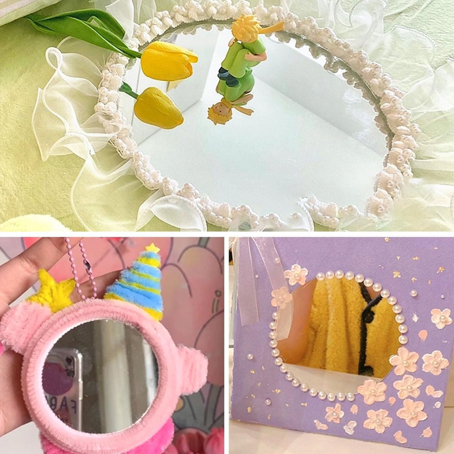 DARENYI 4Pcs Glass Round Mirror Tile, 6 Inch Self Adhesive Sticker, Small Circle Sheet for DIY Crafts, Plates Trays for Wedding Table Centerpieces Walls Decor