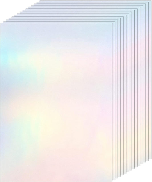 36 Sheets Holographic Sticker Paper Clear A4 Vinyl Sticker Paper Self Adhesive Waterproof Transparent Film Gem Rainbow Star Patterns, 11.7 x 8.3 Inch (Colorful)