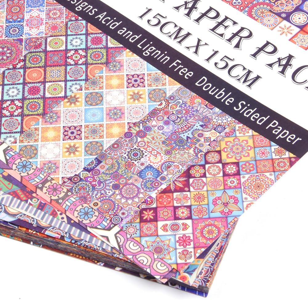 Origami Paper Kit 50 Sheets 70GSM 6 Inch Square Double Sided Color 50 Vivid Japanese Washi Chiyo Colors for Hand Crafts Origami Paper Arts Creativity.Ethnic Style