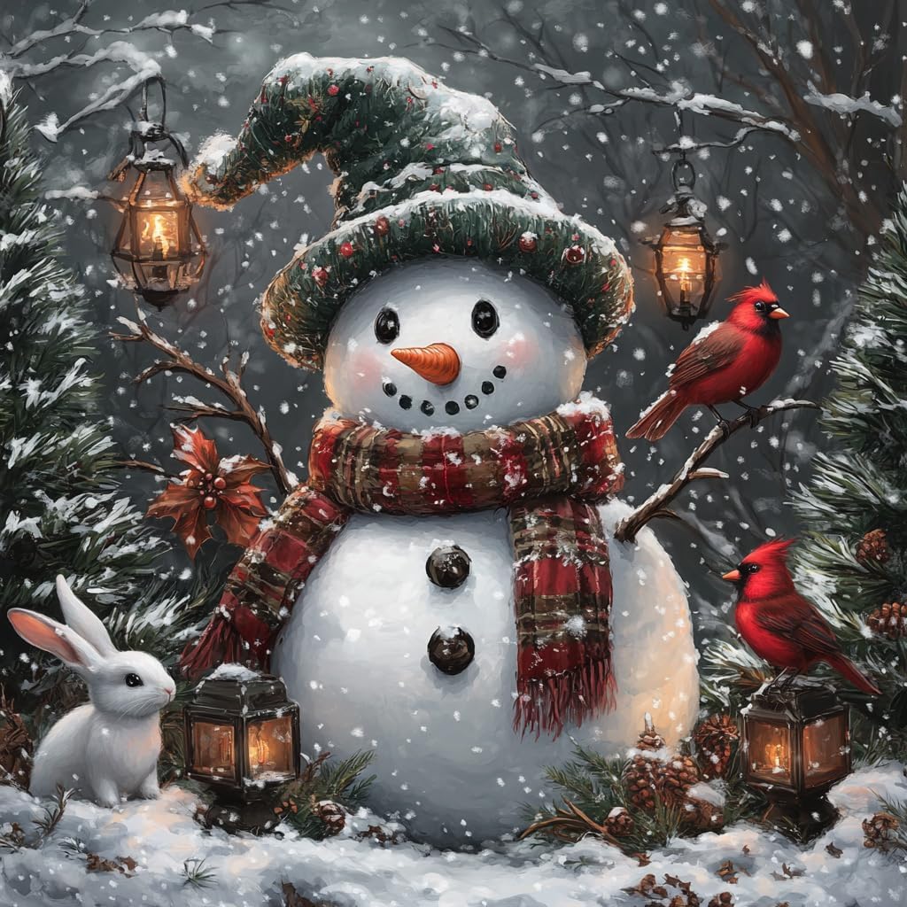 Moohue Needlepoint Kits 14ct Counted Cross Stitch Kits for Adults Printed Stamped Cross Stitch Patterns Kits Snowman Birds Rabbits Cross Stitch Supplies (Snowman Birds Rabbits)