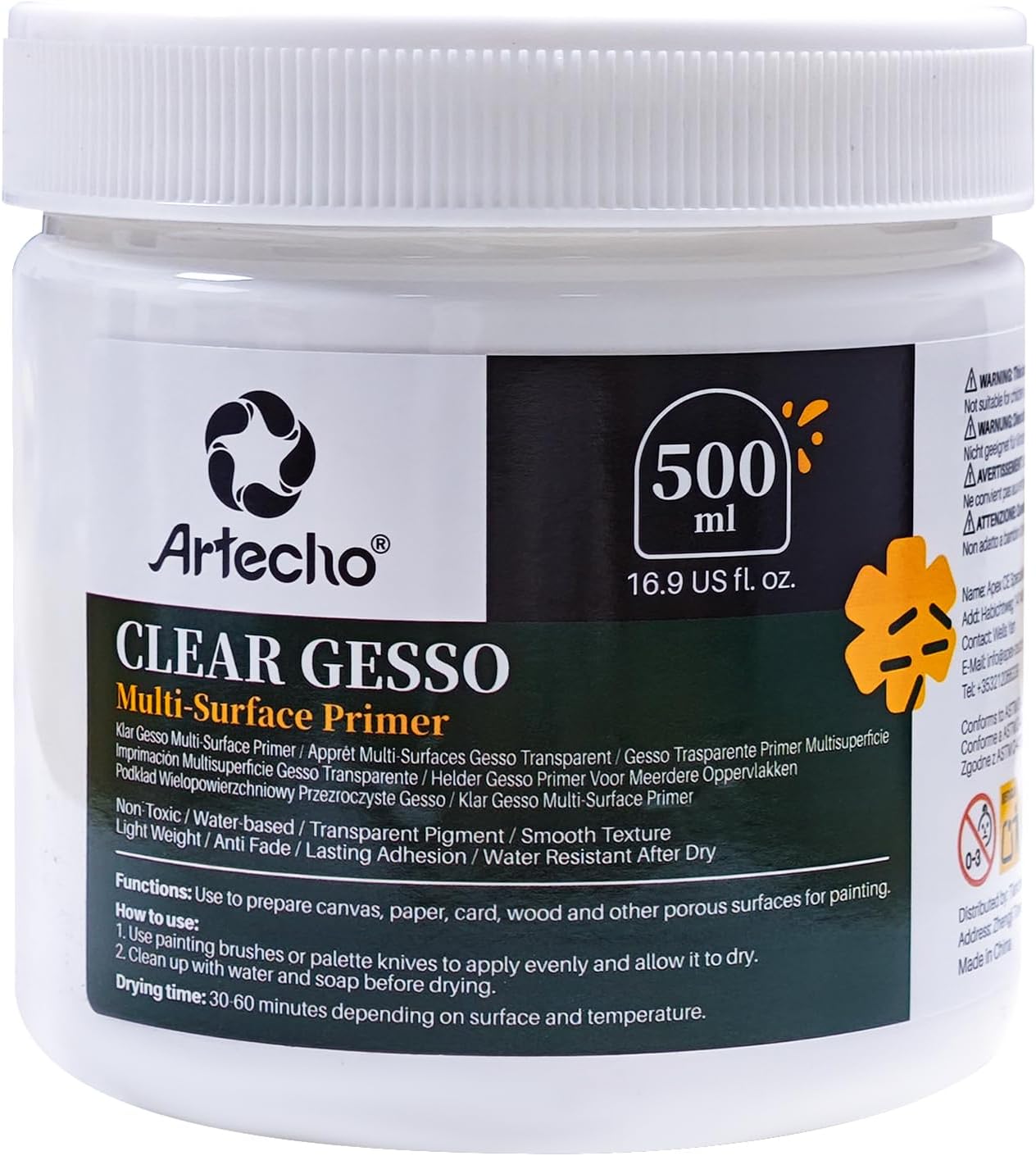 Artecho Clear Gesso 16.9oz / 500ml, Gesso Primer for Acrylic Painting