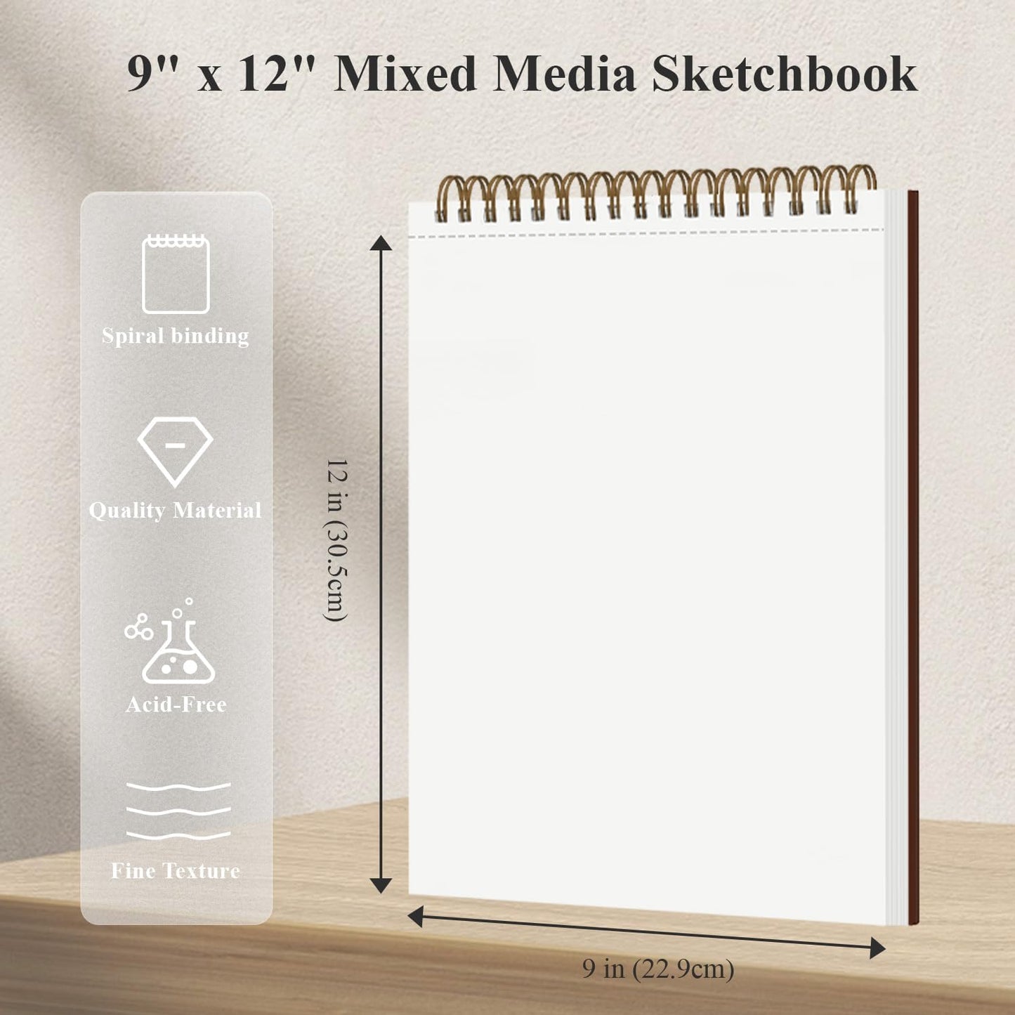 Mixed Media Sketchbook 9" x 12" - Multimedia Sketchbook Hardcover, Spiral Bound, 60 Sheets 98lb/160gsm Mixed Media Paper, Watercolor Sketch Books for Artist Supplies, Painting, Drawing & Art Supplies.