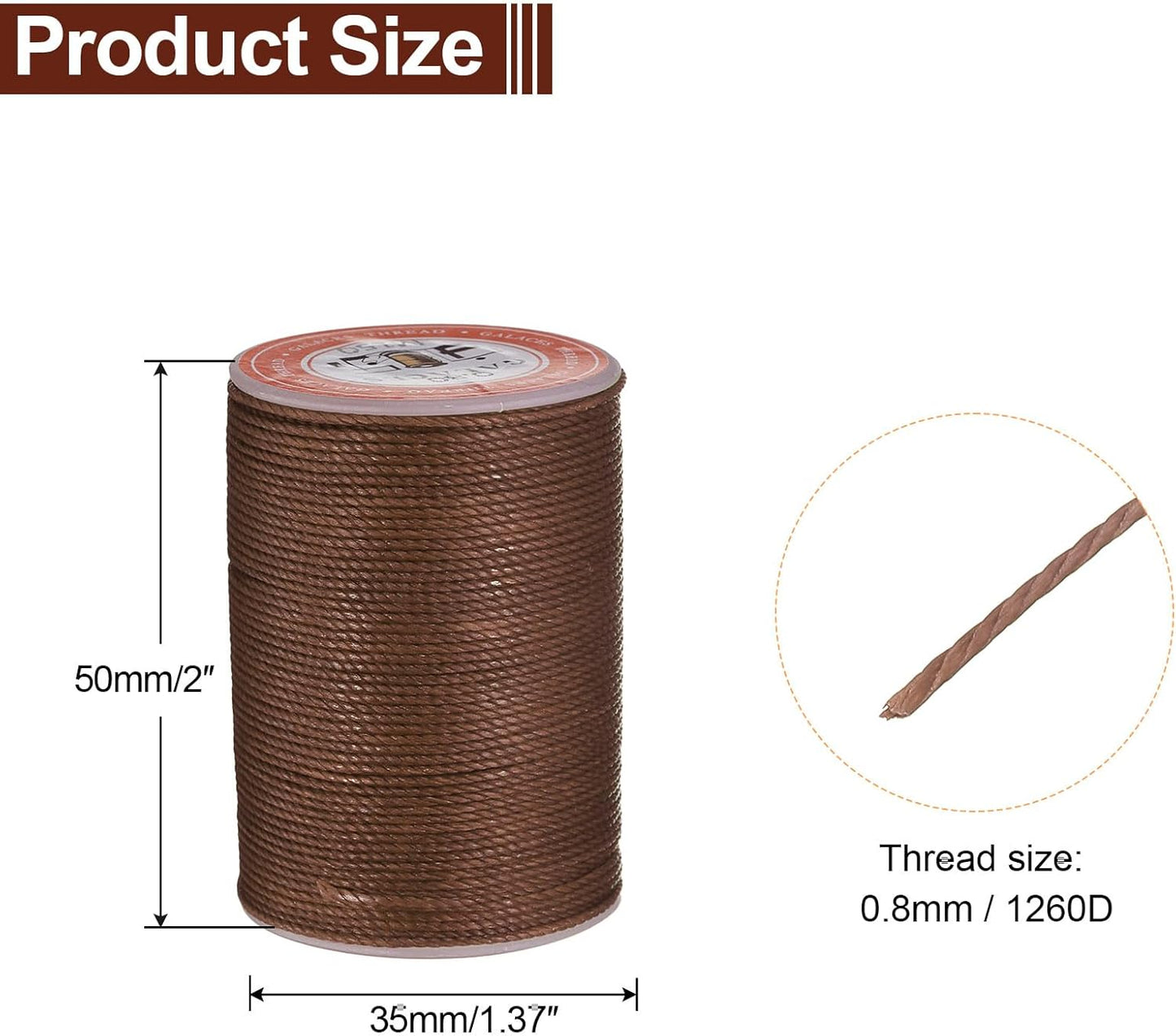 uxcell Round Leather Sewing Waxed Thread, 55m / 60 Yards Wax Polyester String, 0.8mm Waxed Stitching Cord for Leather Crafts, Bookbinding, Bracelets Braided, Dark Brown