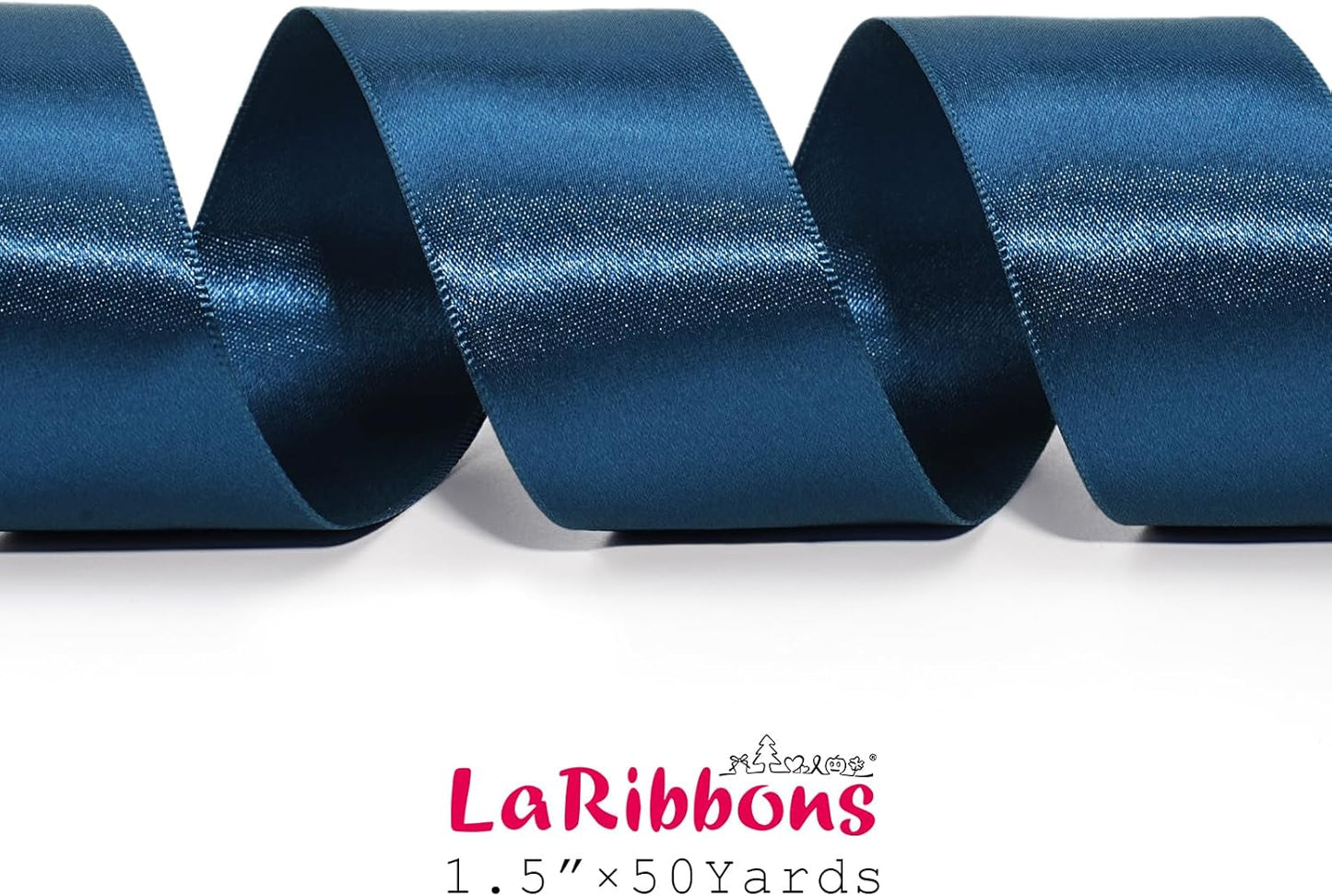 LaRibbons Navy Satin Ribbon 1 1/2 Inch 50 Yards Luxury Double Faced Blue Silk Ribbon for Flower Bouquet Crafts Gift Wrapping Wedding Bow Decoration