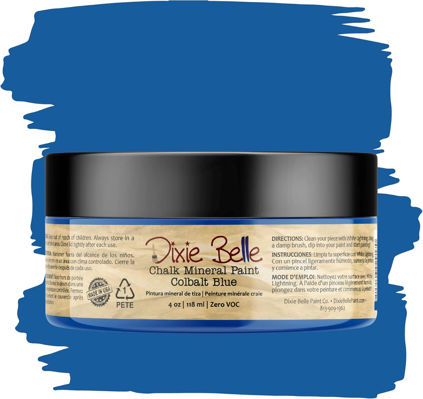 Dixie Belle Paint Company Chalk Finish Furniture Paint - Cobalt Blue (4oz) - Matte Vibrant Blue Chic Chalk Mineral DIY Furniture Paint